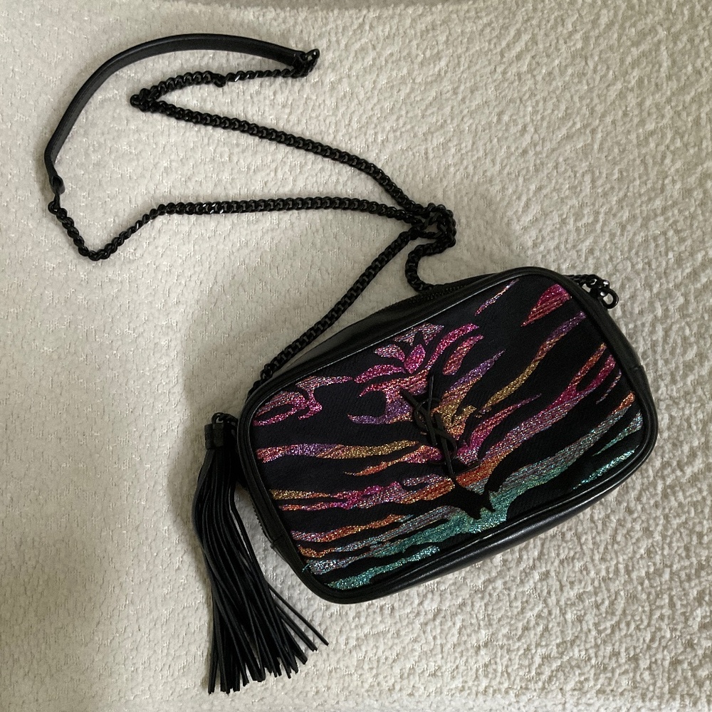 Yves Saint Laurent Black Crossbody Bag with Multicolor Metallic Zebra Stripes
